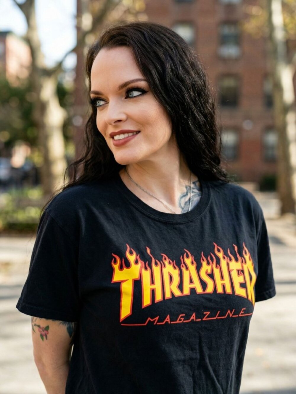 Thrasher Magazine ✦ 77 Uprising Brooklyn Flame Tee ✦ Black Cotton Skate Style M - Picture 2 of 12